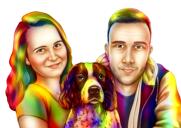 Gezin met huisdieren karikatuur print