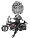 Ragazza in sella a una moto disegno animato da foto