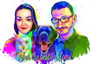 Aquarell Muttertagsgeschenk - Familienkarikatur