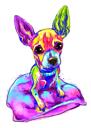 Suluboya Pastel Tam Vücut Chihuahua Karikatür Portre Çizim Sanatı