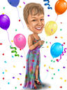 Caricatura de desenho de presente de aniversário de mulher personalizada para ela