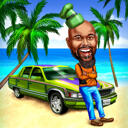 Cartoon-Zeichnung im farbigen Stil - Person mit Auto Personalisierte Nummernschild-Karikatur