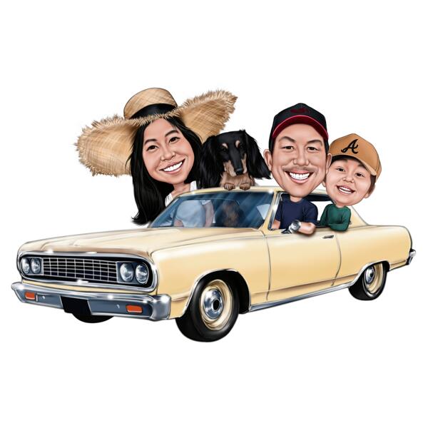Família com animal de estimação no carro
