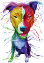 Powerful Bull Terrier Dog Caricature Portrait in Full Body Watercolor Style from Photos