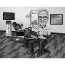 Presente para tecnólogo dental - retrato de caricatura personalizado em preto e branco da foto