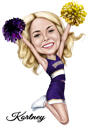 Caricatura di una cheerleader di baseball in stile colorato con sfondo personalizzato