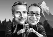 Les lásky - párová karikatura v černobílém stylu z fotografie