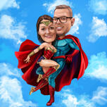 Couple de super-héros dans le ciel