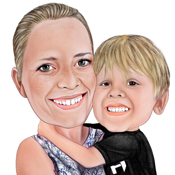 Babysitter and Baby Colored Cartoon Caricature from Photos