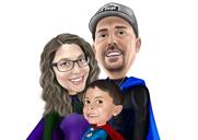 Parents with Kid Cartoon Portrait in Color Style from Photo