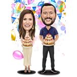 Dos personas con tortas - Dibujo de cumpleaños
