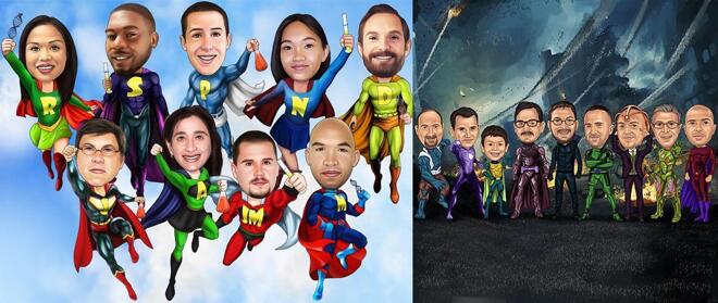 Caricatura grupului de supereroi