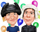 Två personer grattis på födelsedagen hög karikatyrritningspresent i färgstil från foton