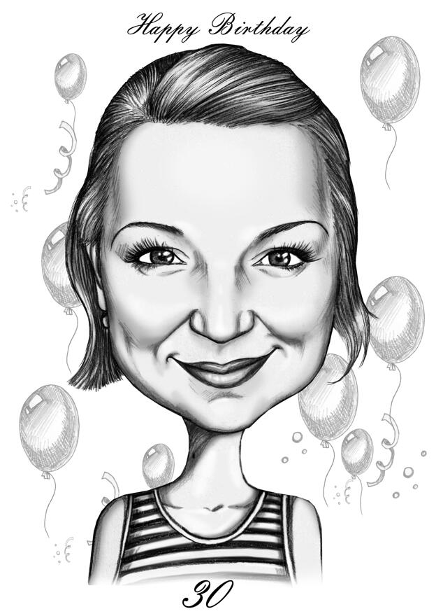 Funny Birthday Cartoon Gift in Black and White Digital Style