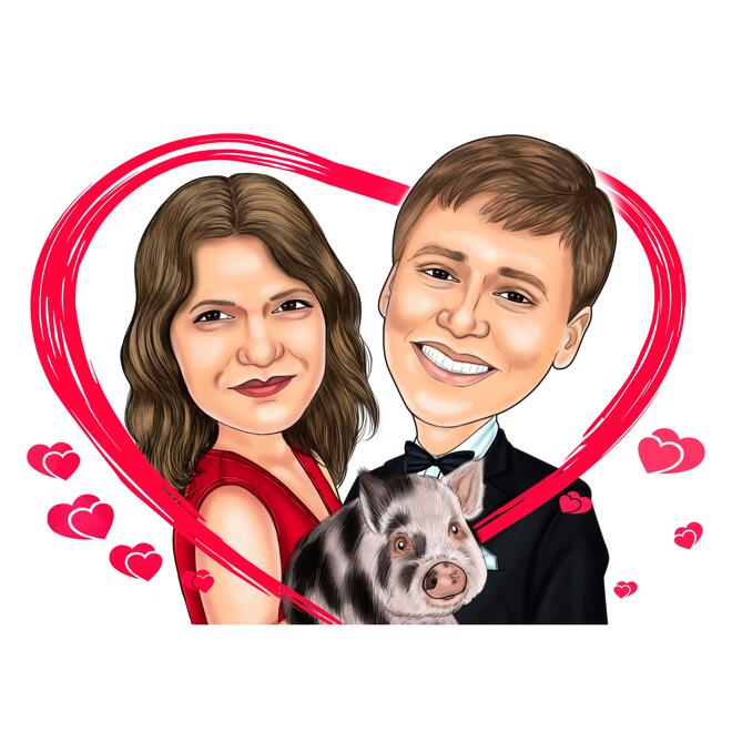 Liebeskarikatur eines Paares mit Haustier für ein personalisiertes Geschenk