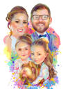 Akvarel rodina s Pet portrét z fotografií