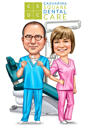 Caricatura odontológica de casais médicos para logotipo odontológico