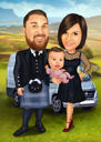 Familien-Cartoon-Portrait mit Hintergrund