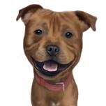 Staffordshire Bull Terrier Cartoon Portrait in Color Style from Photo