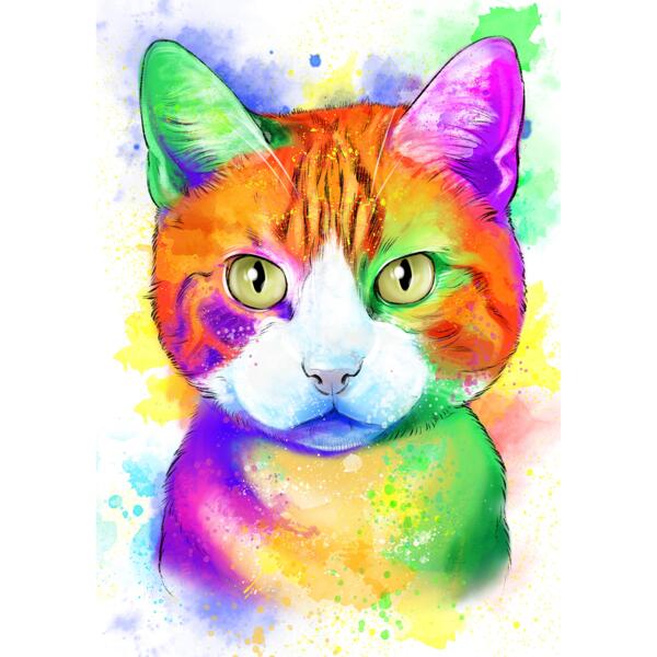 Retrato de gato arco-íris em aquarela
