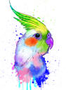 Ljus akvarell papegoja karikatyrporträtt från foto