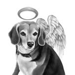 Suņa piemiņas portrets ar eņģeļa spārniem