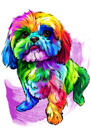 Full Body Rainbow Watercolor Bichon Maltaise Portrait Picture from Photos