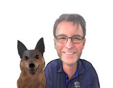 Владелец с портретом собаки в естественных пропорциях головы и плеч на индивидуальном фоне