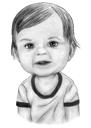 Caricatura del bambino che disegna dalla foto in stile bianco e nero