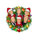 Caricatură de grup familial în cunună de Crăciun