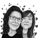 Valentīndienas karikatūra melnbaltā stilā