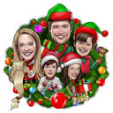 Weihnachtsgruppenkarikatur im Weihnachtskranz