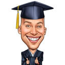 Caricatura exagerada y divertida de regalo de graduación