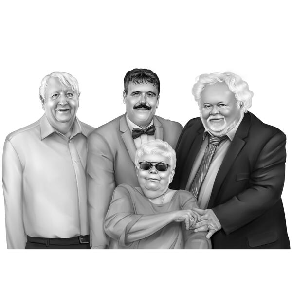 Dibujo de retrato de línea personalizada de Memorial Family en estilo monocromático de fotos