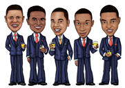 Caricatura de cuerpo entero de un grupo de padrinos de boda