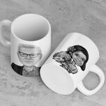 Dibujos animados en blanco y negro en la taza