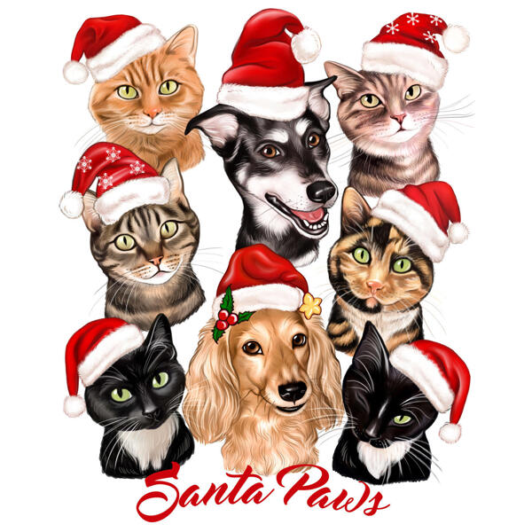 Kerst Huisdieren Groepskarikatuur