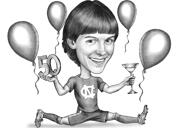 Full Body Man Caricature Holding Drink