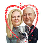 Couple and Boxer Dog in Heart as Custom Colored Caricature Gift for Pet Lovers