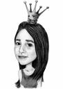 Modieuze vrouw prinses karikatuur van foto's in zwart-wit stijl