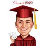 Student Graduation Cartoon in Red Gown
