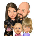 Familie met hond, karikatuur van een foto.