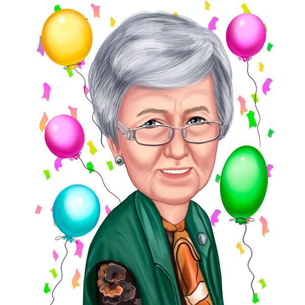 Caricature pour grand-mère en style couleur pour cadeau d'anniversaire