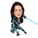 Caricature de super-héroïne en action