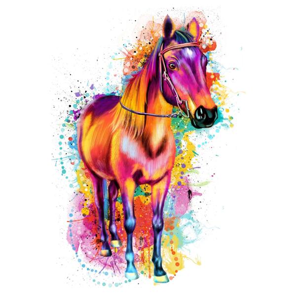 Portrét akvarelového koně z fotografií ve stylu celého těla