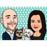 Pop Art Couple with Pets Caricature