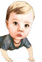 Retrato de caricatura de bebé divertido dibujado a mano en estilo coloreado de fotos