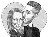 Beso romántico en la mejilla Dibujo de pareja en estilo blanco y negro