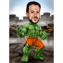 Zaļā cilvēka supervaroņa karikatūra