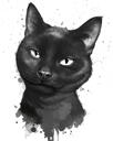 Portrait personnalisé de chat noir et blanc – Aquarelle représentant un animal de compagnie à partir d'une photo
